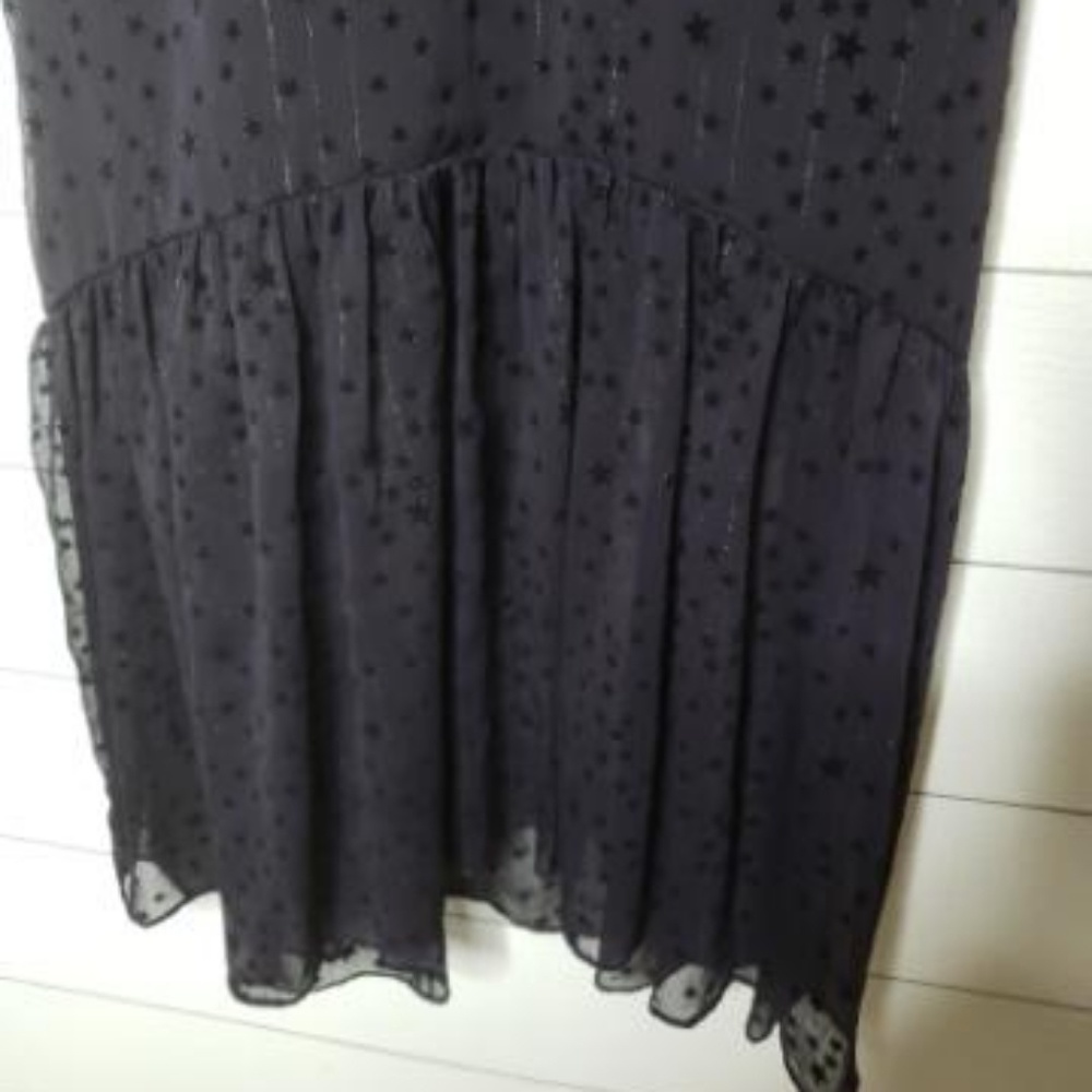 Avec Les Filles Flocked Star Ruffle Dress Navy/Blk - Picture 8 of 8
